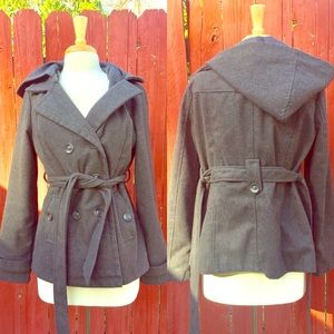 Gray peacoat with hood 💙